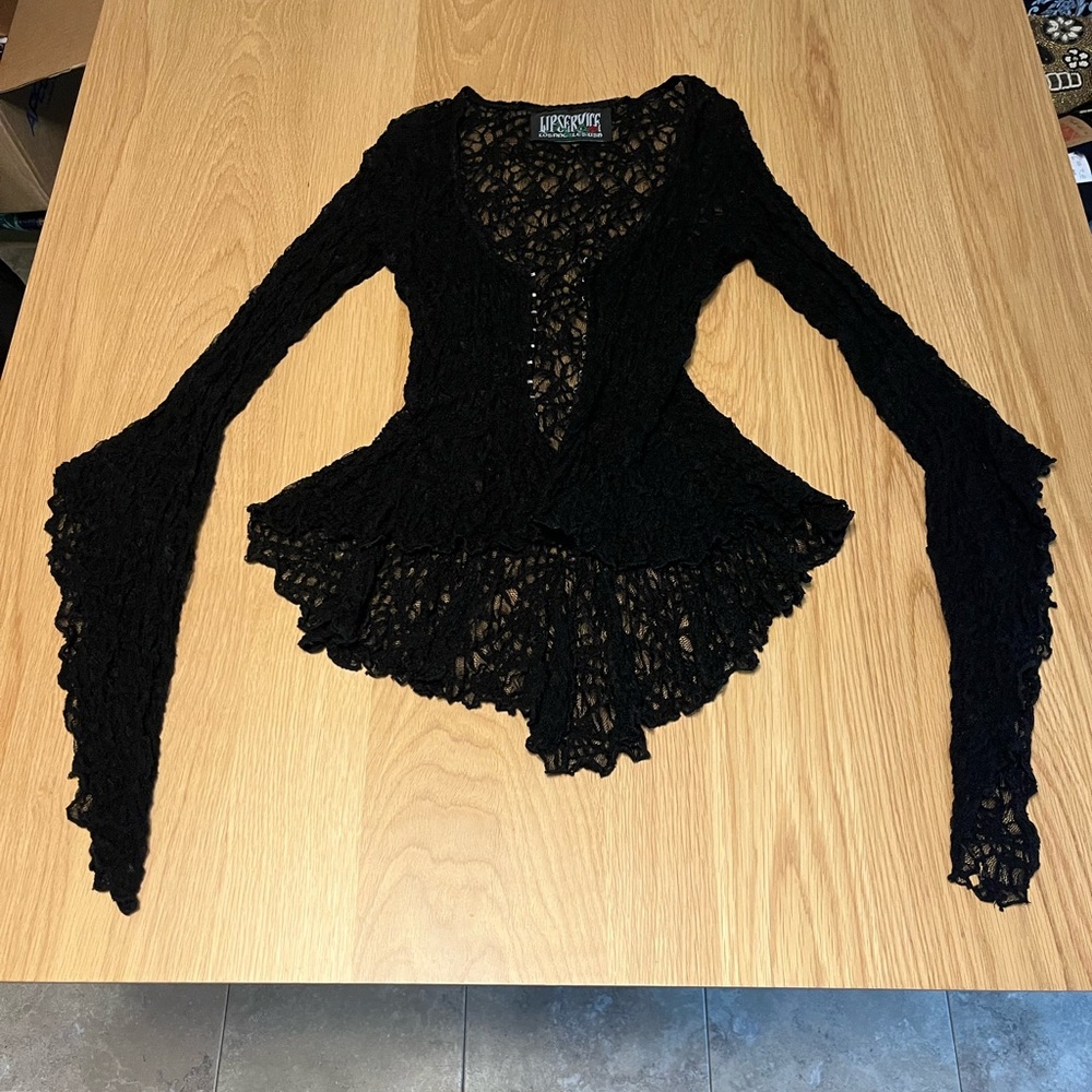 Y2K Lip Service Black Lace Top Large Spiderweb VINTAGE Webutante S/M